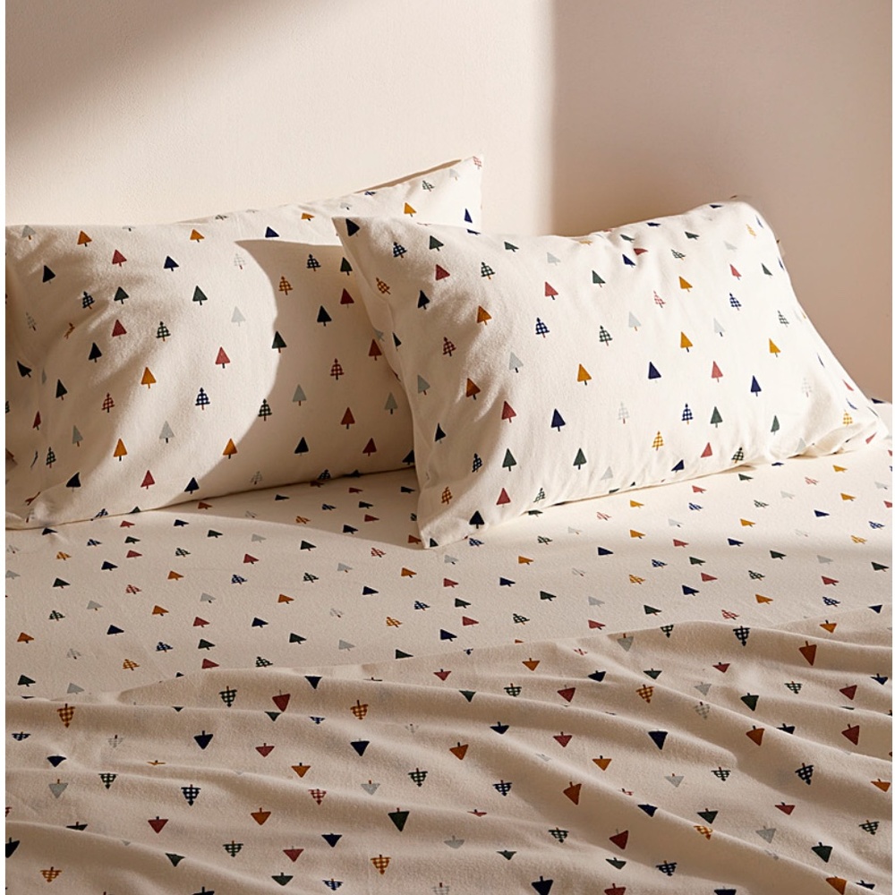 Twin rustic 100% organic cotton flannel festive Xmas trees bedsheet set NWT